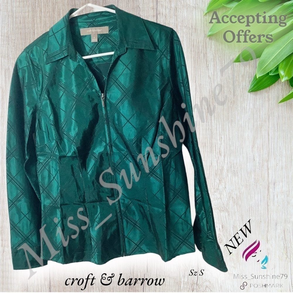 croft & barrow NEW - Sz S - satin shimmer green jacket shirt - full zipper